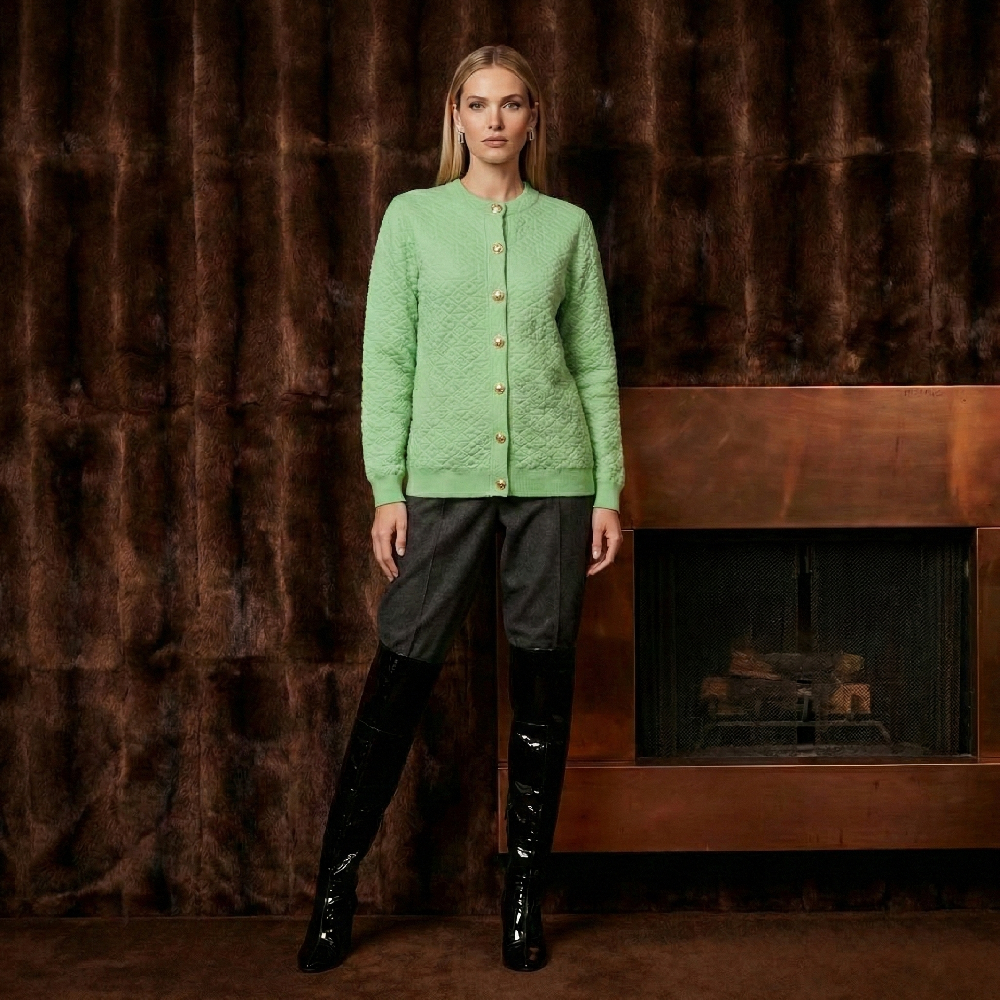 翠金菱格开衫 空气层温感变色技术 YX910