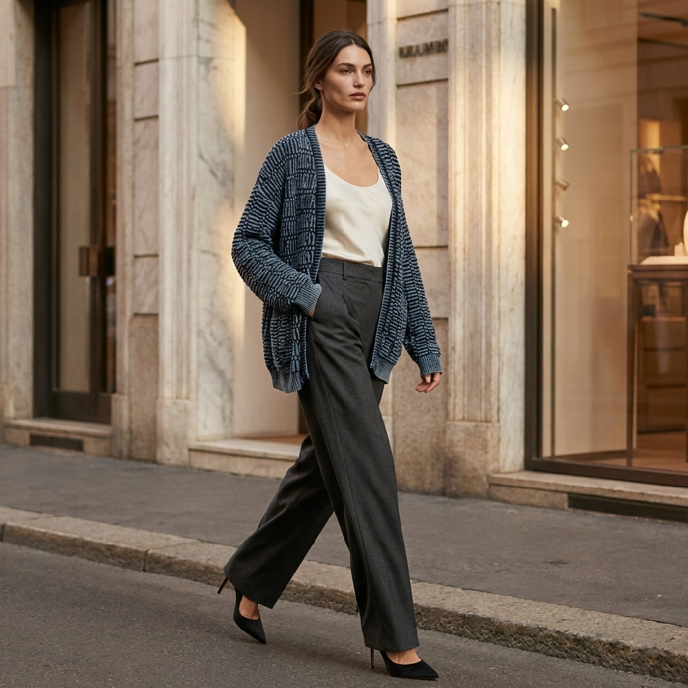 石磨丹宁针织开衫 石磨酵洗针织工艺 YX935