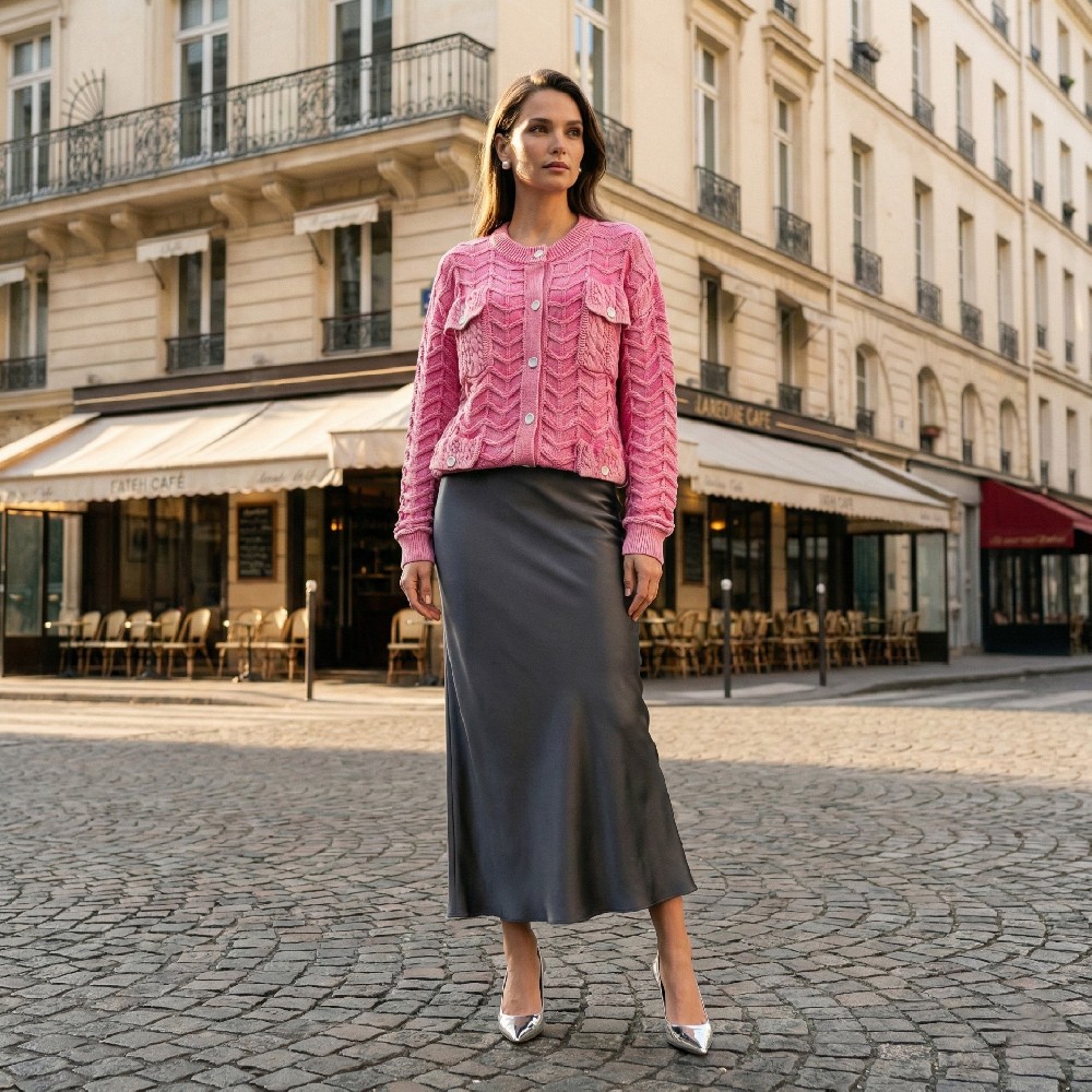 水洗梅红麻花外套 石磨酵洗针织工艺 YX948